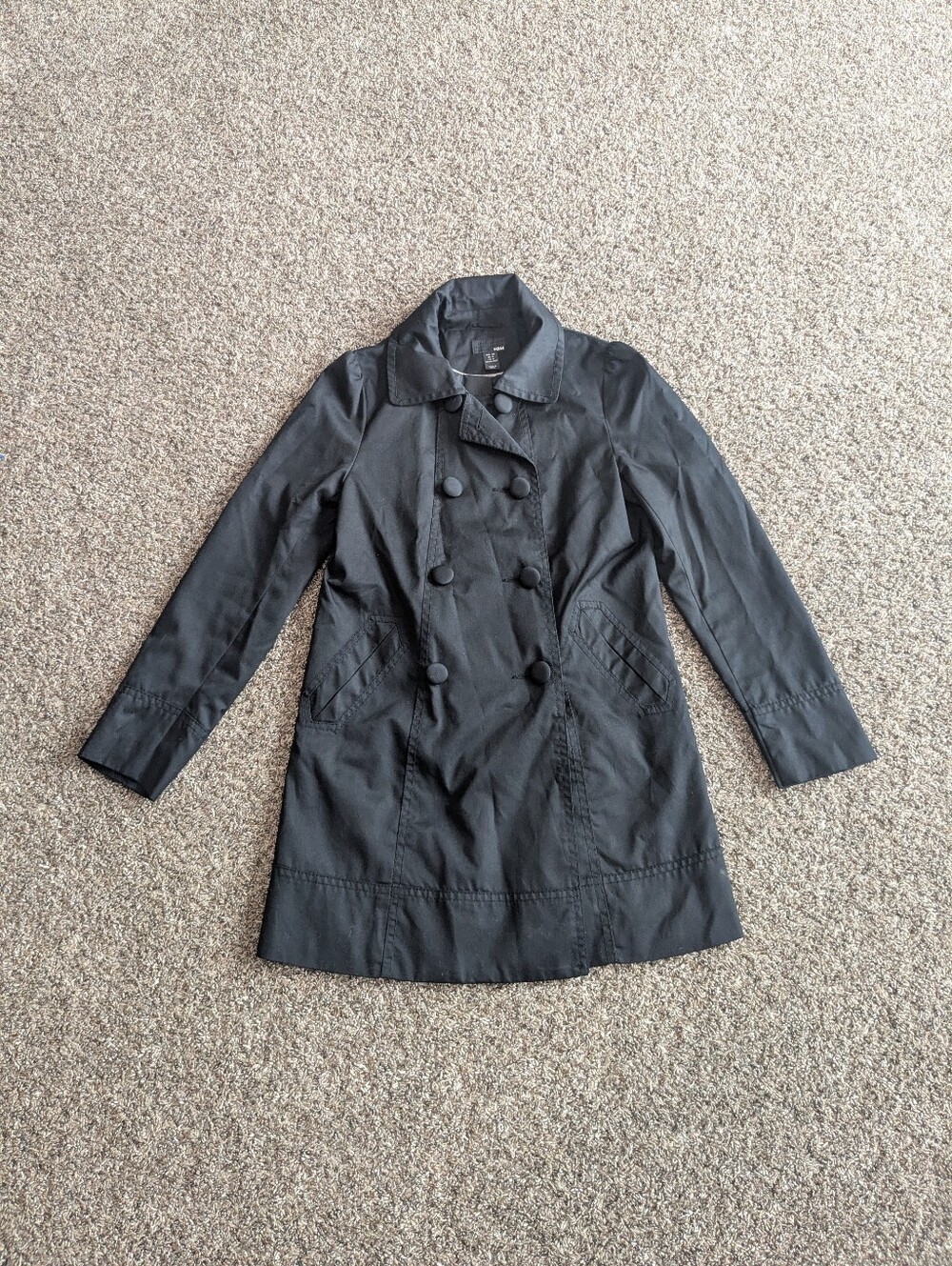 H&M Double Breasted Button Down Coat Back Pleated Size Medium Black